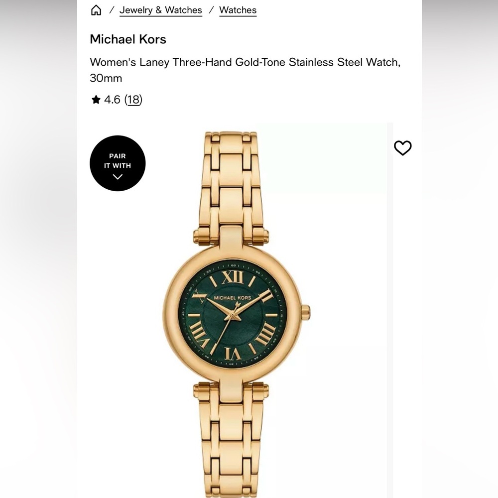 NWT Michael Kors Laney Three-Hand Gold-Tone Stainless Steel Watch
